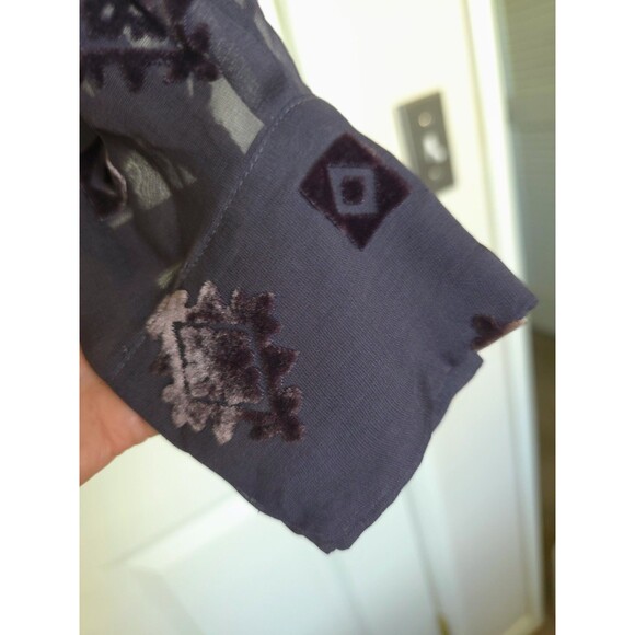 Jessica Holbrook Burnout Velvet Sheer Button Down Blouse, Rayon/Silk Small, BOHO - Picture 5 of 8